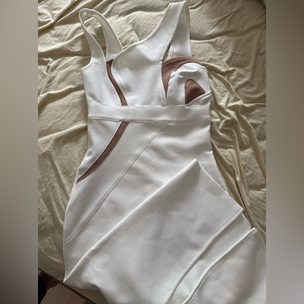 Elegant White and Brown Women's Dress